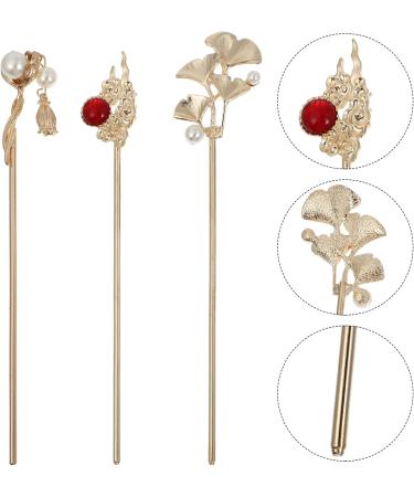 LALAFINA Pins Sticks Pin Handmade Women Traditional Forks Stick Girls Fork Head Bride Accessory Decorative Long Chopsticks Accessories Chinese Pearl Making Bun Styling Alloy Beaded Golden - Buy Online on GoSupps.com