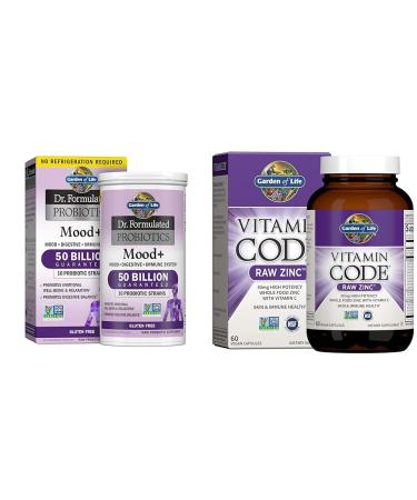 Garden of Life Dr. Formulated Probiotics Mood+ Acidophilus Probiotic Supplement & Zinc Supplements 30mg High Potency Raw Zinc and Vitamin C Multimineral Supplement