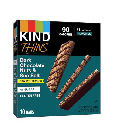 KIND THINS Dark Chocolate Nuts & Sea Salt Bars (Now with Peanuts) Gluten Free Bars 4g Sugar 0.74 OZ Bars (60 Count)