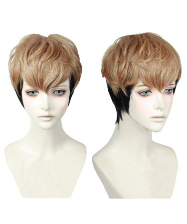 Topcosplay Brown Short Wig Mixed Black Wig for Halloween Costume
