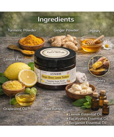 Annoor Foaming Honey Face Scrub - 7 Oz | Ginger Honey Lemon Turmeric | No Parabens Sulphates No Harmful Chem | Gentle Exfoliation - Buy Online on GoSupps.com