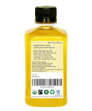 DAANA Organic Moringa Oil for Skin: Extra Virgin Cold Pressed (12 Fl Oz) 12 Fl Oz (Pack of 1) - Buy Online on GoSupps.com