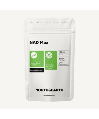 Youth & Earth NAD Max 460mg Capsules - NAD Supplements Boosts Energy Powerful Anti-Aging and Revitalizing Formula for Cell Health - Gluten Free - 60 Capsules Nad Booster