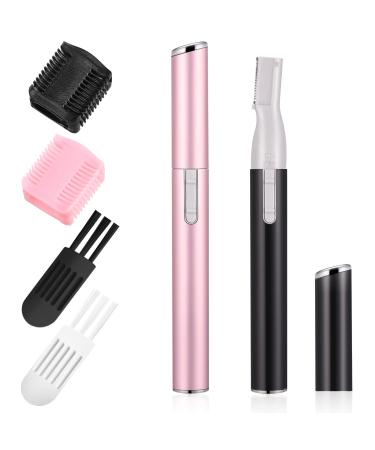 2 Pieces Electric Eyebrow Trimmer Women Precision Face Razors Mini Shaver Battery Operated Small Facial Hair Remover with Comb Personal Epilator for Face Neck Fuzz Lips Body Arms Leg (Pink, Black)