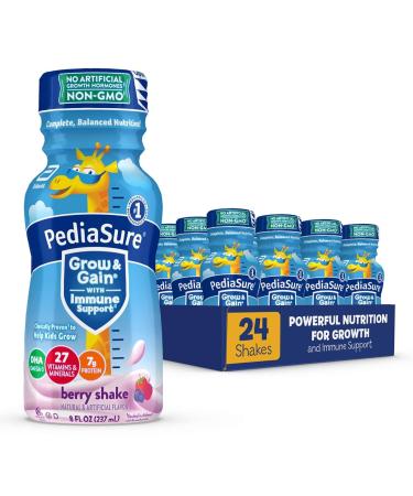 PediaSure Grow & Gain with Immune Support Kids Protein Shake 27 Vitamins and Minerals 7g Protein Helps Kids Catch Up On Growth Non-GMO Gluten-Free Berry 8-fl-oz Bottle 24 Count