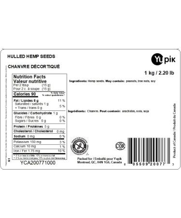 Yupik Canadian Hulled Hemp Seeds 1 kg 6 Count Gluten-Free Kosher Vegan Raw Seeds Shelled Hemp Hearts Salt-Free Source of Omega-3 & Omega-6 Plant-Based Protein Ideal for Topping & Baking 6 kg - Buy Online on GoSupps.com