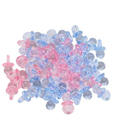 100pcs Acrylic Pacifiers for Baby Baptism Soothing Mini Color Toys for Birthday Party Decoration (Transparent Pink + Blue)