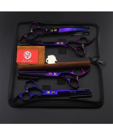 Purple Dragon Professional 7.0 inch 4PCS Pet Grooming Scissors Kit - Premium Japan Steel Straight & Curved Blades with Case - Dog Hair Cutting Shears Set in Electroplating Purple - Buy Online on GoSupps.com