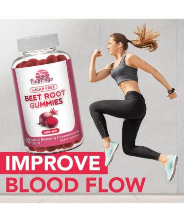 Buy Sugar Free Beet Root Gummies - 1500 mg Nitric Oxide Booster for Energy & Performance - 90 Chewable Beets for Blood Flow & Circulation - Buy Online on GoSupps.com