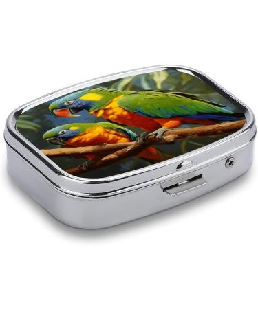 Pill Box Bird Parrot Painting Print - Decorative 2 Compartment Medicine Organizer | Portable Metal Pill Case for Pocket or Purse - Buy Online on GoSupps.com