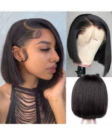 Akcswo Bob Wig Human Hair 13x4 150% Density Frontal Bob Wig Black Bob Wig Short Bob Lace Front Human Hair Wigs Pre Plucked Straight Bob Human Hair Wig 10 Inch 10 Inch nature black