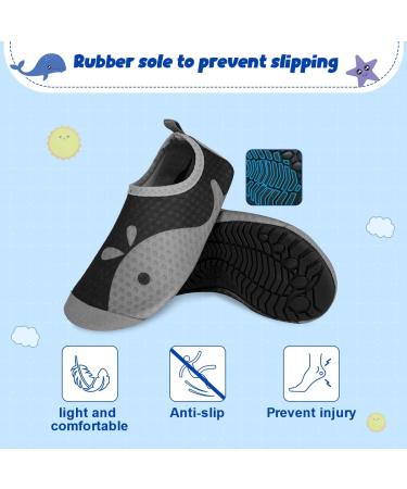 Kids' Non-Slip Aqua Socks - Whale Black Gray - 4/4.5 UK Child - Quick Dry Water Shoes for Beach, Pool, Surfing, Yoga - Buy Online on GoSupps.com