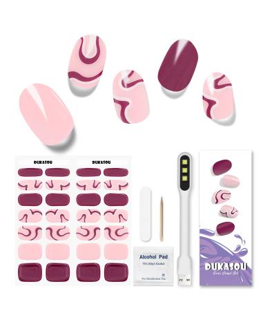 DUKASOU Semi Cured Gel Nail Strips, 28pcs Real Nail Polish Art Stickers/Wraps with UV/LED Light, Includes Prep Pads, Nail File & Wood Stick, Sticker Nails for Women Girls Kids Diy Decorations Birthday Party Favor Gifts(Dark Red)