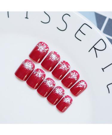 Jovono Red Glitter Acrylic Full Cover Artificial Fingernails - Elegant Clip-On Nails for Weddings Birthdays & Parties - No Adhesive Required - Buy Online on GoSupps.com