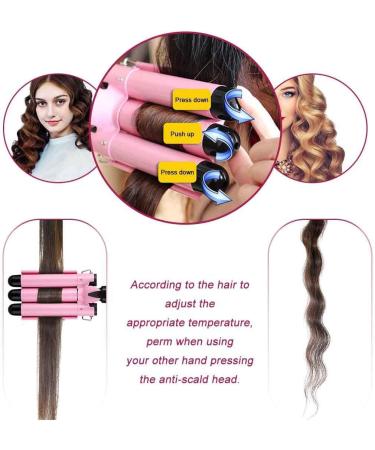Buy 3-Barrel Waving Iron - 25mm Adjustable Temperature Curling Iron for All Hair Types - Fast Heating Hair Styling Tool in Pink - Buy Online on GoSupps.com