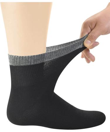 Yomandamor Men's Bamboo Diabetic Ankle Socks - 6 Pairs, L Size 10-13, Black/Grey, Non-Binding Top & Seamless Toe - Buy Online on GoSupps.com