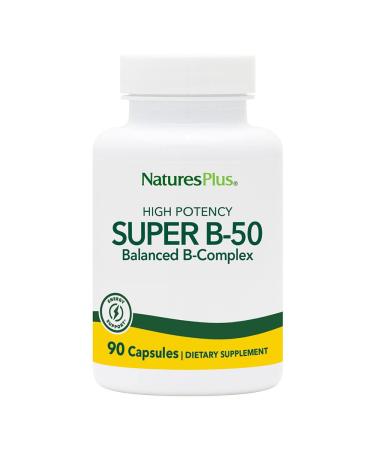 NaturesPlus Super B50-90 Vegetarian Capsules - High Potency B Complex Vitamin Supplement - Brain & Energy Booster - Gluten-Free - 90 Servings - Buy Online on GoSupps.com