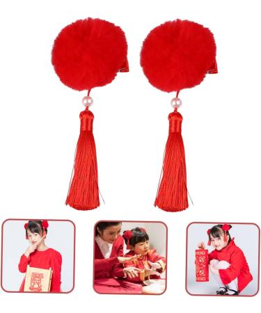 Beaupretty 6 Pairs Tassel Hair Ball Hair Clip Girl Hair Accessories Clips for Hair Chinese Tassel Hairpin Hair Styling Accessories Red Princess Child Issue Card Artificial Fur - Buy Online on GoSupps.com