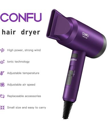 Portable Lightweight Ionic Hair Dryer with Diffuser - Fast Drying for Curly/Wavy/Straight Hair - Ideal for Women/Girls - Purple - Buy Online on GoSupps.com