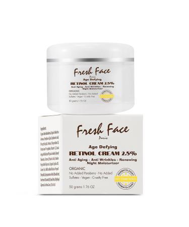 Age-Defying Retinol Cream 2.5% for Smoothing Fine Lines With Retinol Hyaluronic Acid Organic Aloe Organic Helianthus Annuus Vitamin E Organic Jojoba oil 1.76oz 50grams
