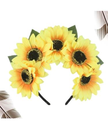 Healeved Yellow Sunflower Headdress Hawaiian Hair Simulate Flower Headband Holiday Photo Props - Buy Online on GoSupps.com