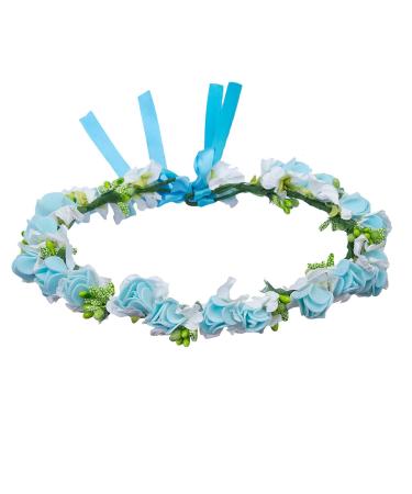 Onwon Multicolor Rose Flower Wreath Headband Floral Crown Garland Halo Hair Band for Wedding Festivals Photography Travel Performance Hair Accessories (Light blue)