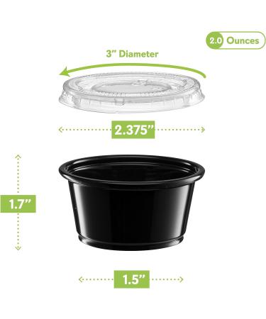2 oz - 100 Sets Black Disposable Plastic Portion Cups with Lids for Jello Shots, Meal Prep, Sauce, Crafts & More - Buy Online on GoSupps.com