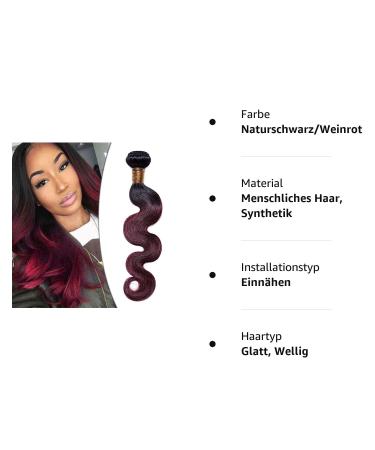 SEGO Brazilian Human Hair Bundles | 100% Unprocessed Body Wave Weave Extensions | Virgin Natural Black/Weinrot - 20 1 Bundle - Buy Online on GoSupps.com