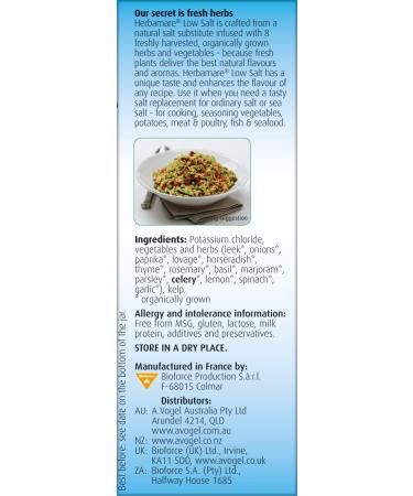 A.Vogel Herbamare Low Salt | Potassium Chloride & 14 Different Fresh Organic Vegetables & Herbs | Season & Add Flavour to Cooking | 125g - Buy Online on GoSupps.com