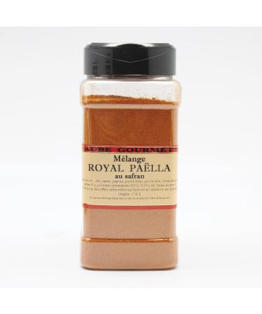 Spices mix for royal paella with saffron in large distributor of 600 g