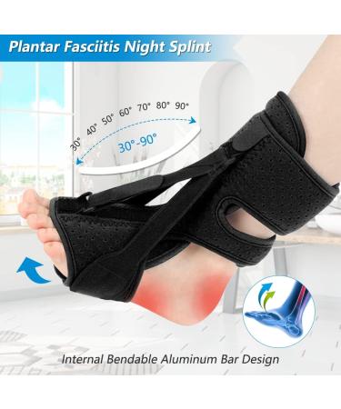 Plantar Fasciitis Night Splint with Memory Foam Pad - Adjustable Straps for Achilles Tendonitis Relief - Heel Arch Support for Women & Men - Black - Buy Online on GoSupps.com