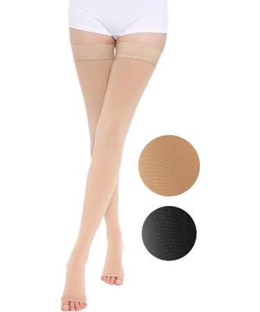 TOFLY Thigh High Compression Stockings - Open Toe Opaque 20-30 mmHg (Pair) for Varicose Veins, Edema, DVT - Medical Grade Graduated Compression Hose for Women and Men - Buy Online on GoSupps.com