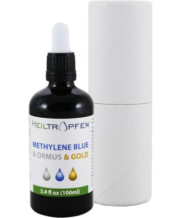 Methylene Blue & Ormus & Gold 3.4 Fl Oz - 100 ml | Ultra High Purity | with 10 ppm Colloidal Gold 24K | Glass Bottle | Third-Party Tested | Heiltropfen  - Buy Online on GoSupps.com