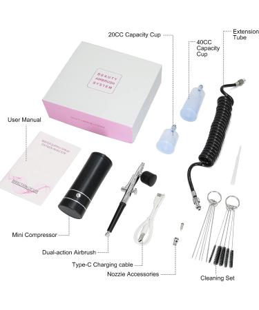 Portable Rechargeable Airbrush Kit with Compressor and 0.3mm Gun - Ideal for Painting, Tattoo, Nail Art, Model Coloring, Makeup, Cake - Black - Buy Online on GoSupps.com