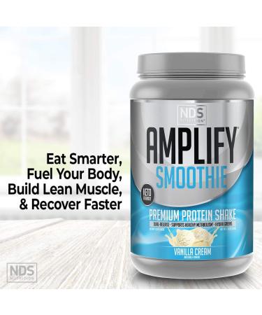 NDS Nutrition Amplify Smoothie Premium Whey Protein Powder Shake - Vanilla (30 Servings) - Build Lean Muscle, Gain Strength, Lasting Energy, Lose Fat - Buy Online on GoSupps.com