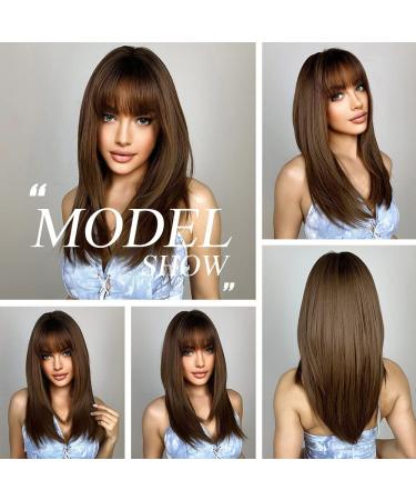 Oefei Brown Wigs for Women | Long Straight Synthetic Wig with Bangs | Heat-Resistant for Daily Wear Parties & Cosplay - Buy Online on GoSupps.com