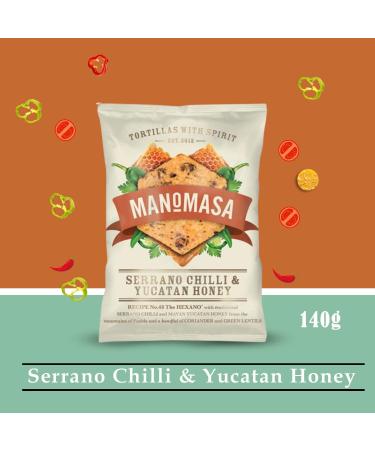Manomasa Tortilla Chip Pick N Mix - Choose From 5 Flavours | Manchego & Green Olive & Lemon Serrano Chilli & Yucatan Honey Tomatillo Salsa Chipotle Lime Tortillas with Spirit - Pack of 5 x 140g 140 g (Pack of 5) - Buy Online on GoSupps.com