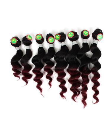 Loose Wave Hair Extensions - 8 Bundle Brazilian Human Hair Ombre Burgundy (8 10 12 14 Inch) - Buy Online on GoSupps.com