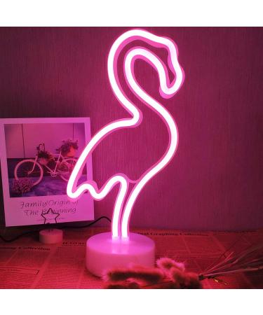 ENUOLI Flamingo Neon Sign Indoor Night Light with Holder Base Battery/USB Operated Glowing Neon Decorative Sign LED Light for Living Room Bedroom Christmas Party Supplies Kids Toys Birthday Gifts Pink-flamingo