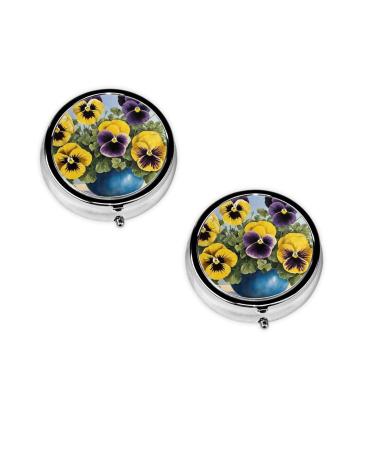 Pansy Perfection Printed Mini Round Pill Box Pill Box 3 Compartment Medicine Pill Case Pill Organizer Travel Pillbox Portable Pill Box for Pocket Home Office Use