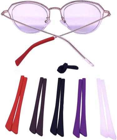 Eyeglass End Tips  10 Pairs Silicone Anti-Slip Ear Sock Pieces Tube Sleeve Eyewear Soft Replacement Tips ONLY for Thin Slim Flat Wire Eyeglass Sunglasses Legs - 5 Colors Black white red purple gray - Buy Online on GoSupps.com