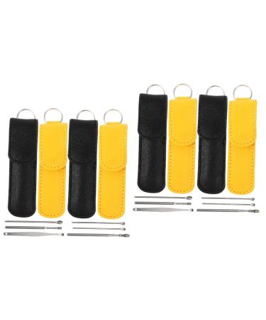 8 Sets Ear Cleaning Tool Stainless Steel Set Household Tool Set Metal Cleaner Ear Cleaner Earwax Picker Ear Lavage Kit Ear Wax Clean Tool Earwax Removal Set Metal Ear Pick Set Black Yellowx2pcs 10x3x1cmx2pcs