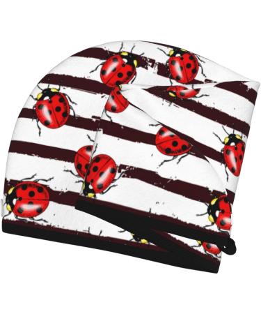 Hair Towel Wrap for Quick Drying | Ladybugs on Black Stripes | Ultimate Hair Drying Turban with Button - Buy Online on GoSupps.com