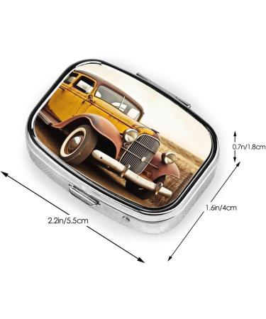 Antique Car Printing Pill Case - Small 2 Compartment Travel Pill Organizer & Cute Purse Gift - Buy Online on GoSupps.com