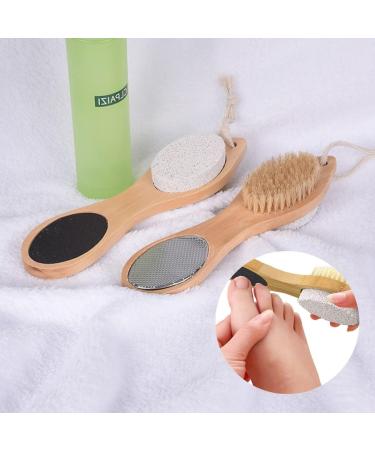 4-in-1 Foot Scrub Brush Callus Remover With Bristle Brush  Pumice Stone  Foot Rasp & Bamboo Handle - Buy Online on GoSupps.com