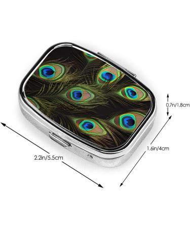Peacock Feathers Small Pill Case - 2 Compartment Travel Pill Organizer & Cute Purse Gift - Buy Online on GoSupps.com