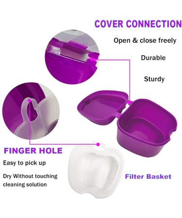 Retainer Case Portable Denture Box Easy-Clean Orthodontic Case Dental Braces Storage for Invisible Aligner False Teeth Container Mouth Guard Case Retainer Cleaner Holder (Purple) - Buy Online on GoSupps.com