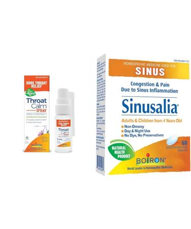 Boiron ThroatCalm Spray and SinusCalm Tablets Bundle for Sore Throat Sinus Congestion and Headache Relief