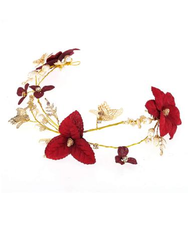 Red Butterfly Headband with Pearl Gold Bridal Tiara | Rhinestone Hair Garland Wreath for Weddings & Parties - International Shipping - Buy Online on GoSupps.com