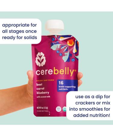 Cerebelly Organic Baby Food Pouches Beet Carrot Blueberry (4 Ounce 6 Count) Toddler Snacks - 16 Nutrients from Superfoods - Healthy Snacks Gluten-Free Ingredients BPA-Free No Added Sugar Beet Carrot Blueberry 4 Ounce (Pack of 6) - Buy Online on GoSupps.com
